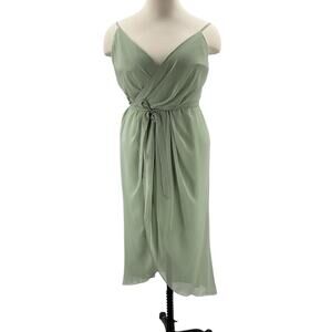 AW BRIDAL 18 2X plus sage green bridesmaid faux wrap party midi dress NEW B95